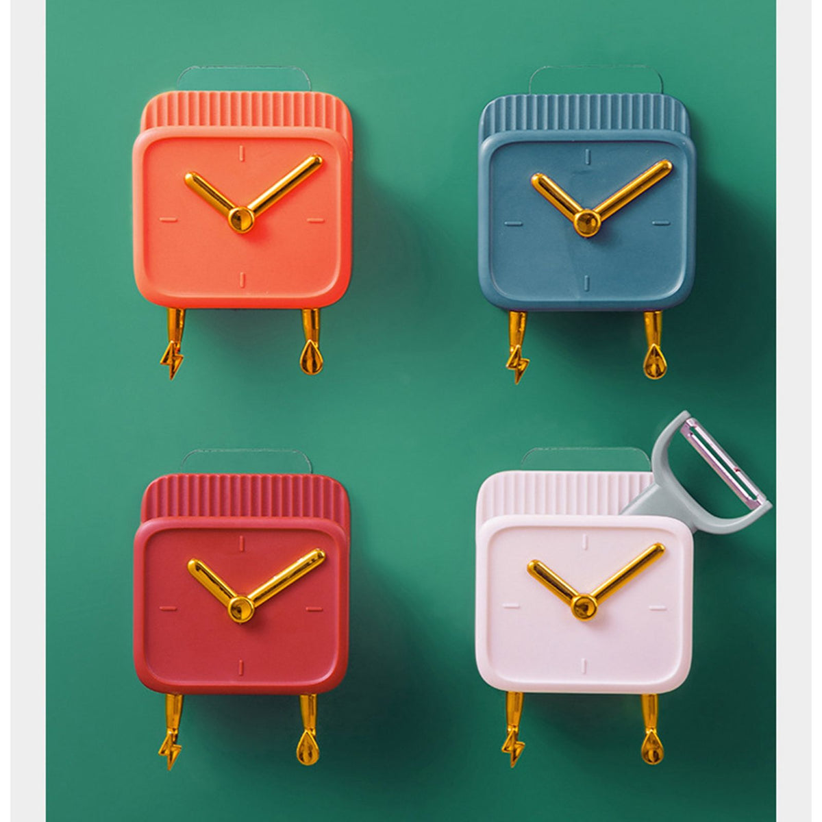 Wall Mounted Storage Box PP Clock Shaped Multifunctional Container with Hooks for Dormitory Bedside Orange