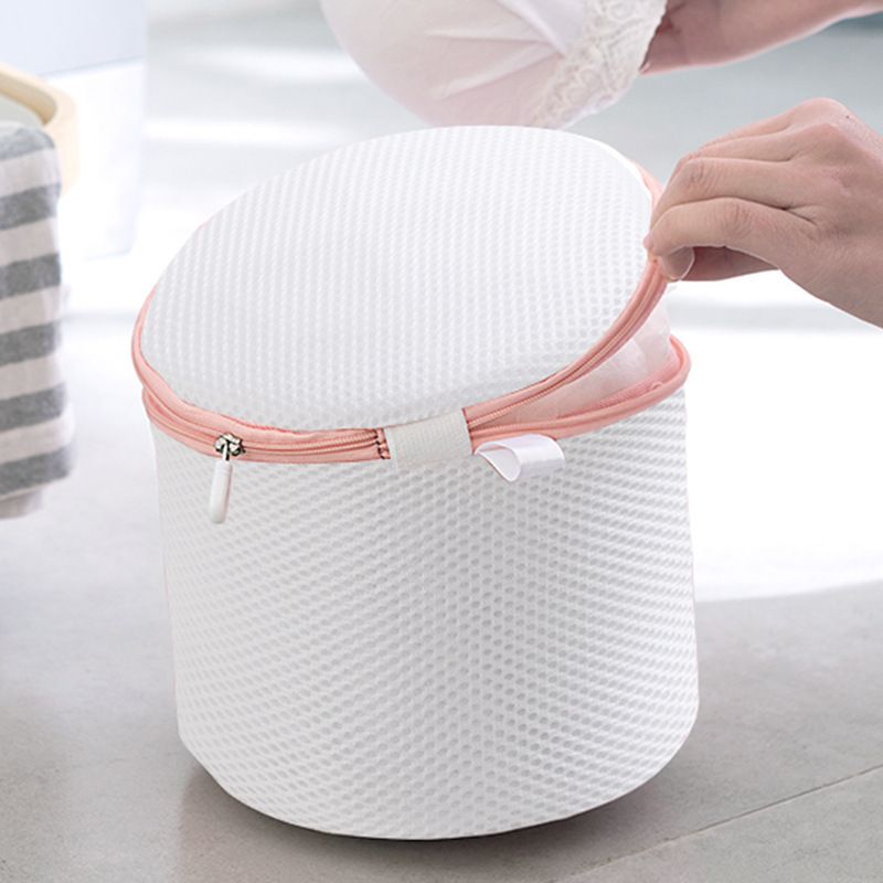 Underwear Wash Bag Bracket Mesh Zipper Underwear Bra Laundry Bag for Machine Washing White Fabric Dusty Pink Zipper