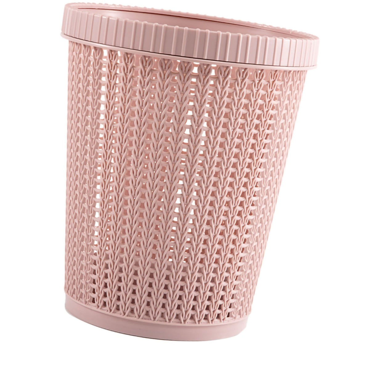 Pulling Bag Trash Can Imitation Rattan Round Plastic Garbage Bin Home Coverless Trash Storage Basket Pink L