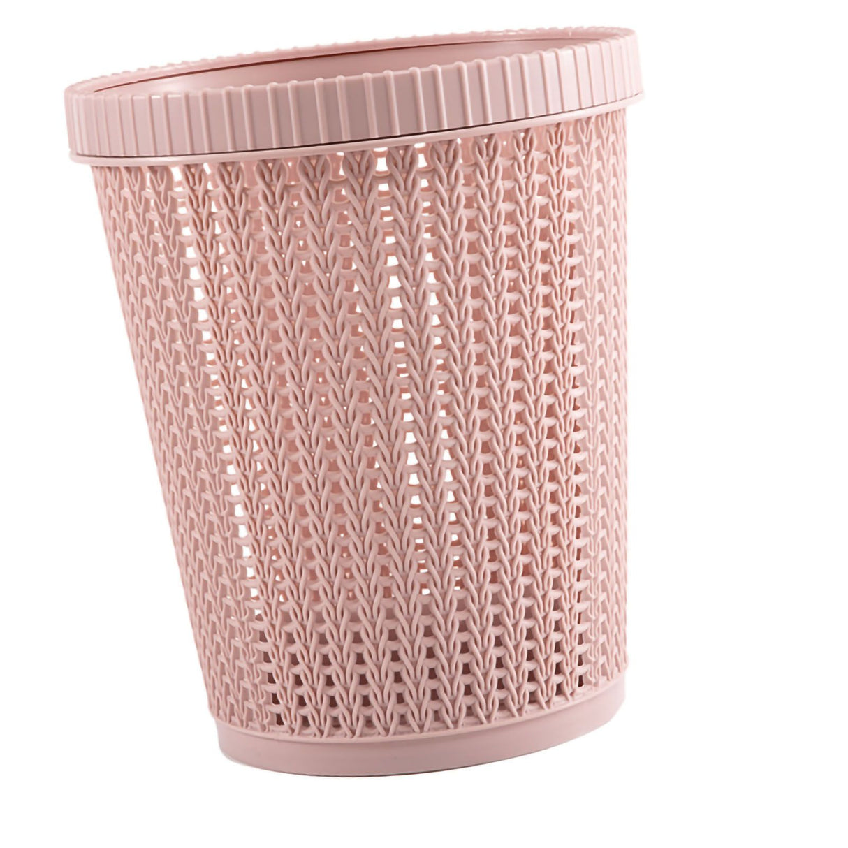 Pulling Bag Trash Can Imitation Rattan Round Plastic Garbage Bin Home Coverless Trash Storage Basket Pink L