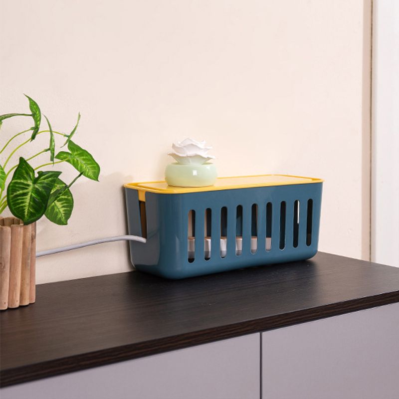 Power Strip Storage Box Hollow Heat Dissipation Simple 6 Charging Hole Cord Cable Container for Home Blue and Yellow