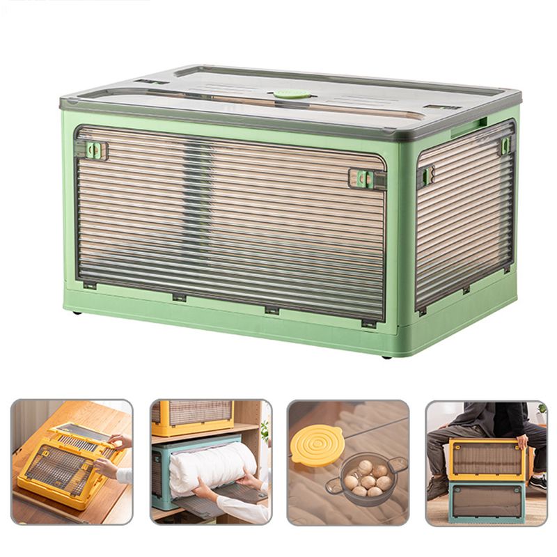 Clothes Storage Box Clear Transparent 4 Way Opening Bottom Pulley Design Plastic PET Storage Container for Home Brown Green Large 51.5x36x30