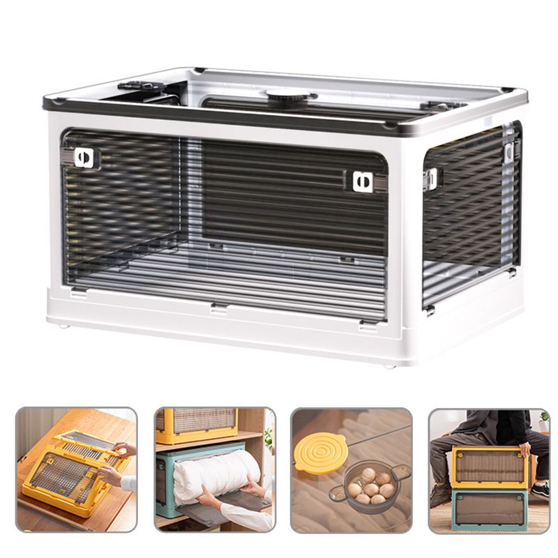 Clothes Storage Box Clear Transparent 4 Way Opening Bottom Pulley Design Plastic PET Storage Container for Home Brown White Large 51.5x36x30