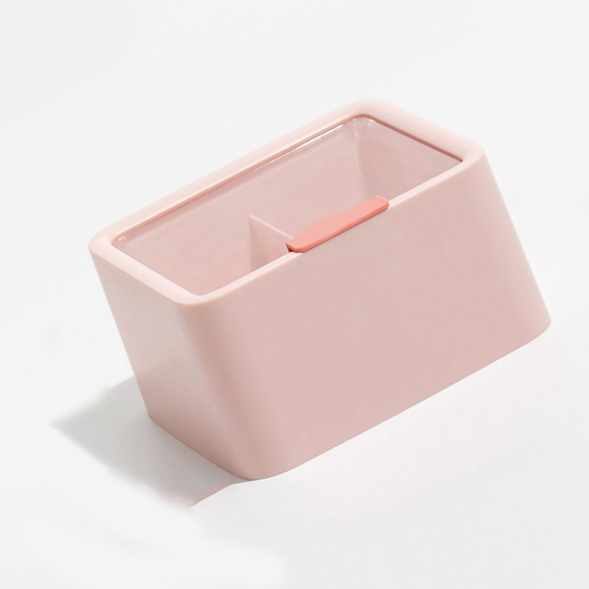 Lipstick Storage Box Large Capacity Double Layer Grid Design Transparent Storage Box with Lid for Home Office Pink