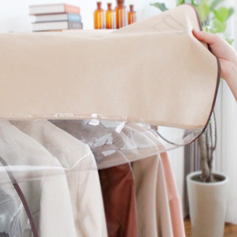 Clothes Dust Cover Nonwoven Dust Prevention Waterproof Transparent Window Design Hanging Garment Protectors Beige