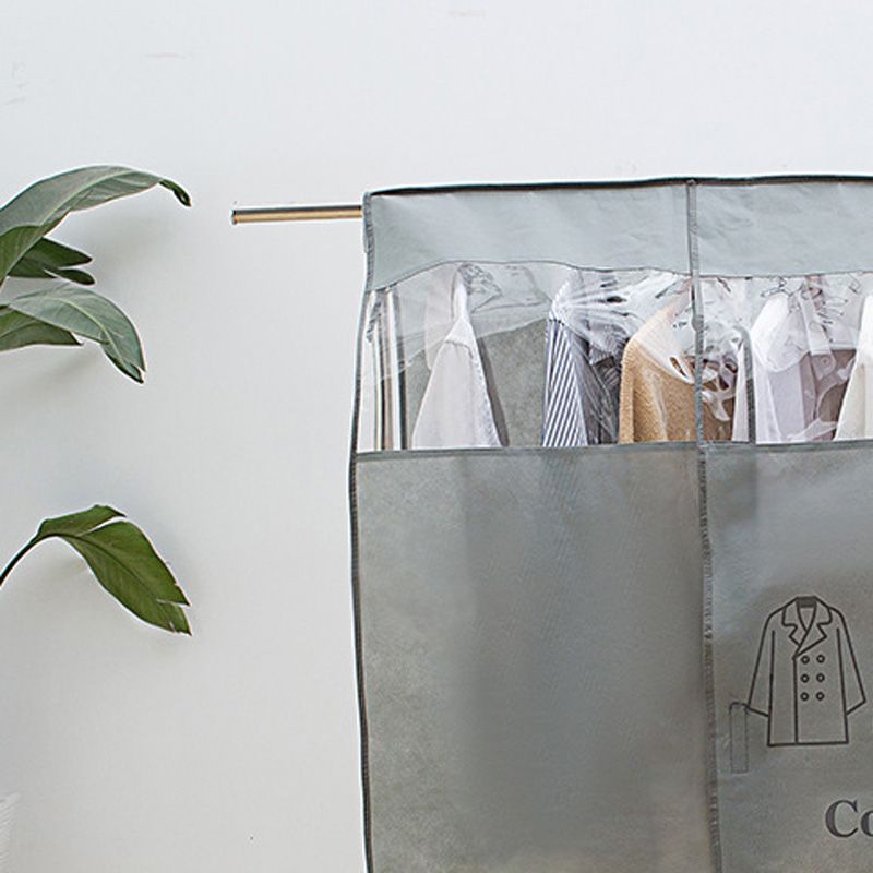 Clothes Dust Cover Nonwoven Dust Prevention Waterproof Transparent Window Design Hanging Garment Protectors Grey