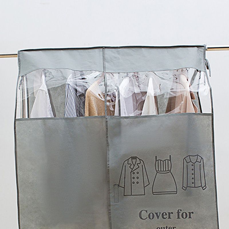 Clothes Dust Cover Nonwoven Dust Prevention Waterproof Transparent Window Design Hanging Garment Protectors Grey