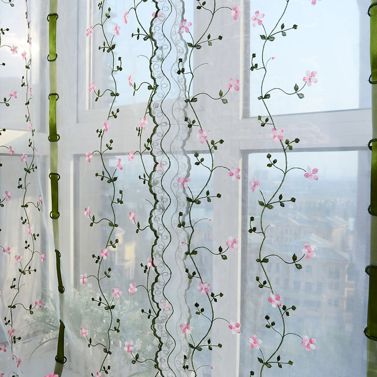 Embroidered Roman Sheer Curtain Classical Floral Window Screen Elegant Embroidered Roman Shade for Bedroom Balcony 1.5m/59.1in Height
