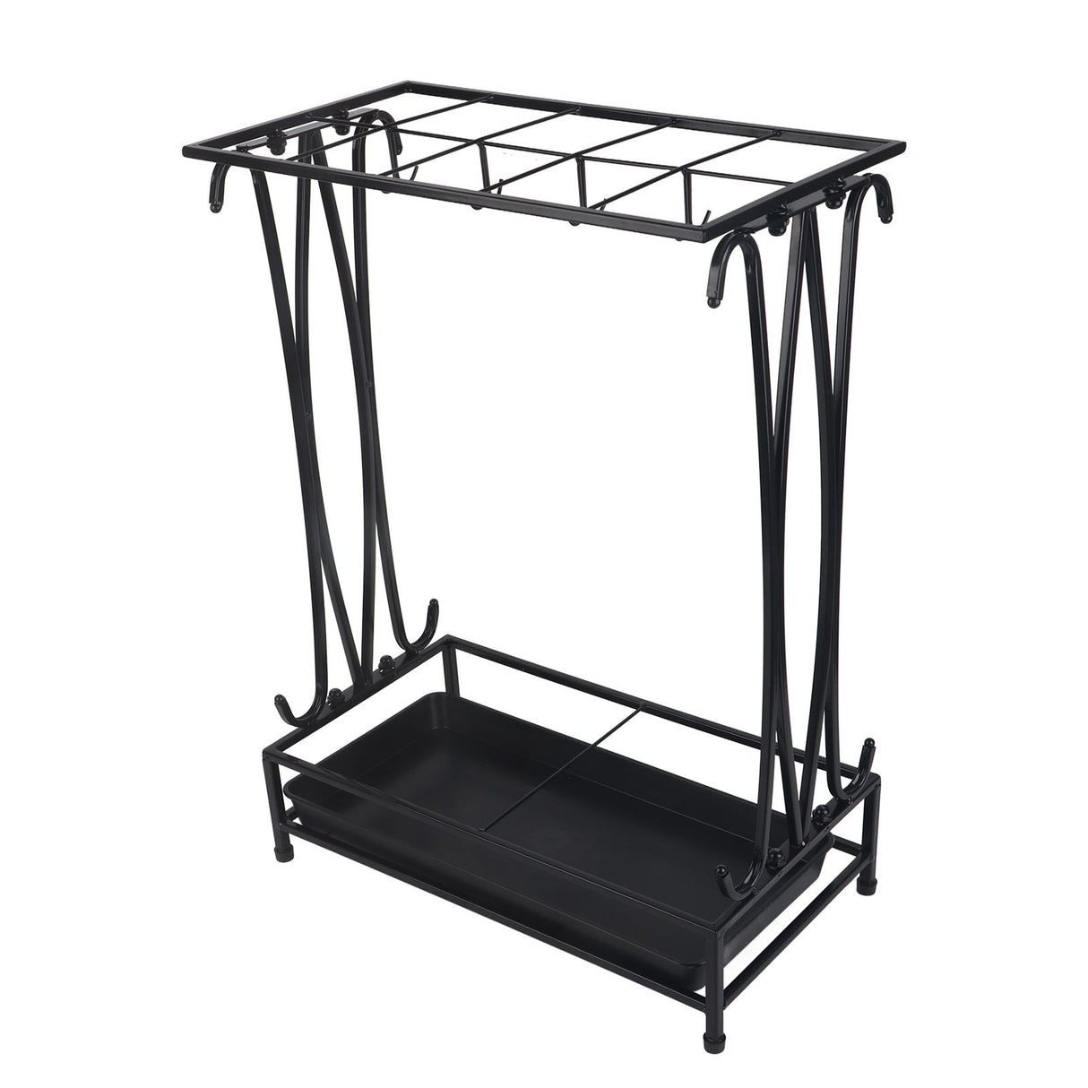 Umbrella Storage Rack Iron with Drip Tray 10 Holes 8 Hooks Umbrella Rack Stand for Home Hotel Lobby Black