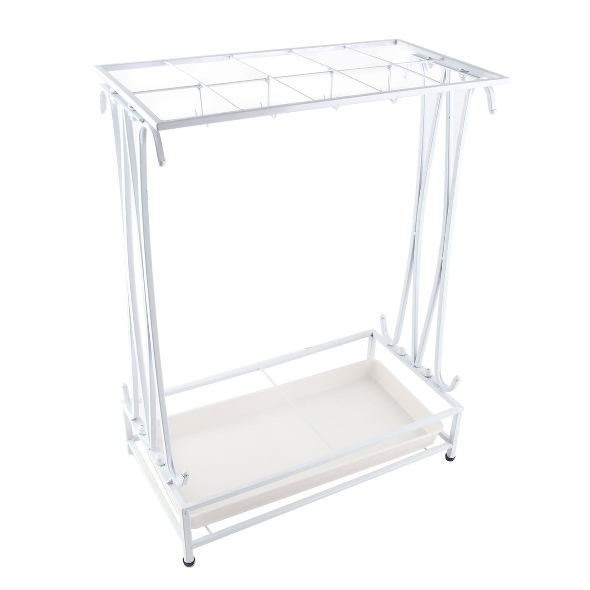 Umbrella Storage Rack Iron with Drip Tray 10 Holes 8 Hooks Umbrella Rack Stand for Home Hotel Lobby White