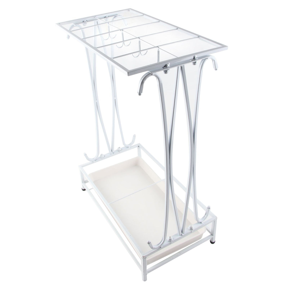 Umbrella Storage Rack Iron with Drip Tray 10 Holes 8 Hooks Umbrella Rack Stand for Home Hotel Lobby White