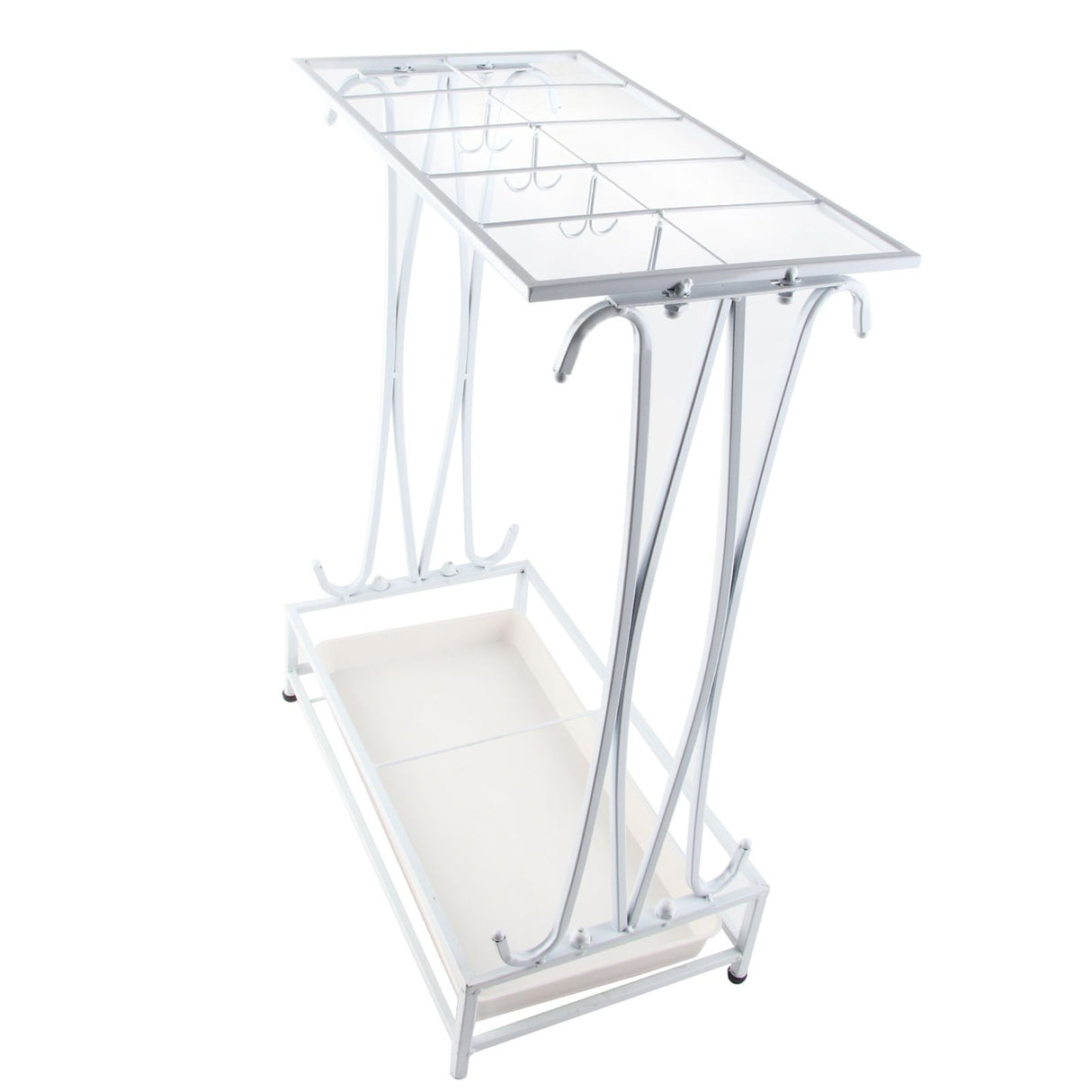 Umbrella Storage Rack Iron with Drip Tray 10 Holes 8 Hooks Umbrella Rack Stand for Home Hotel Lobby White