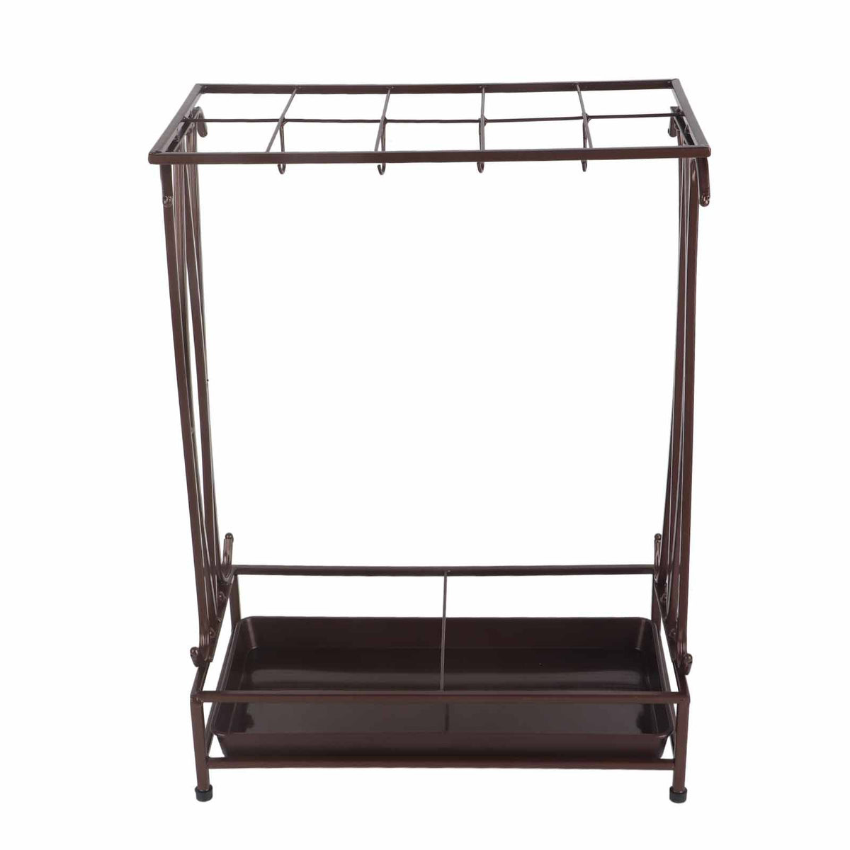 Umbrella Storage Rack Iron with Drip Tray 10 Holes 8 Hooks Umbrella Rack Stand for Home Hotel Lobby Bronze