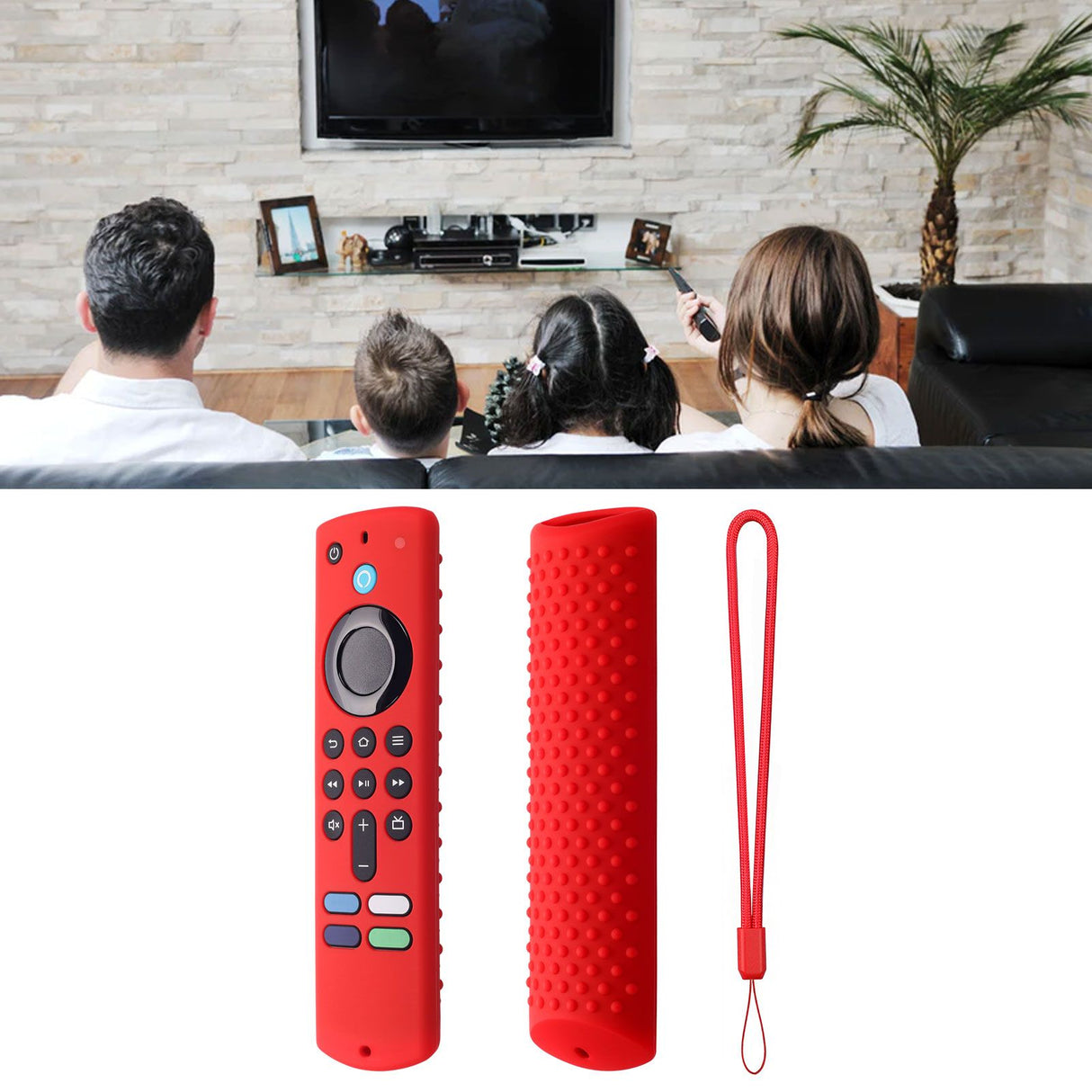 Remote Control Silicone Cover for Fire TV Stick Anti Slip Silicone Protective Case with Lanyard 3rd Gen Red
