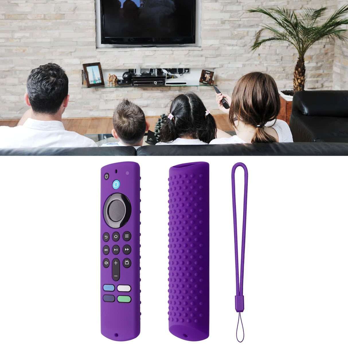 Remote Control Silicone Cover for Fire TV Stick Anti Slip Silicone Protective Case with Lanyard 3rd Gen Purple