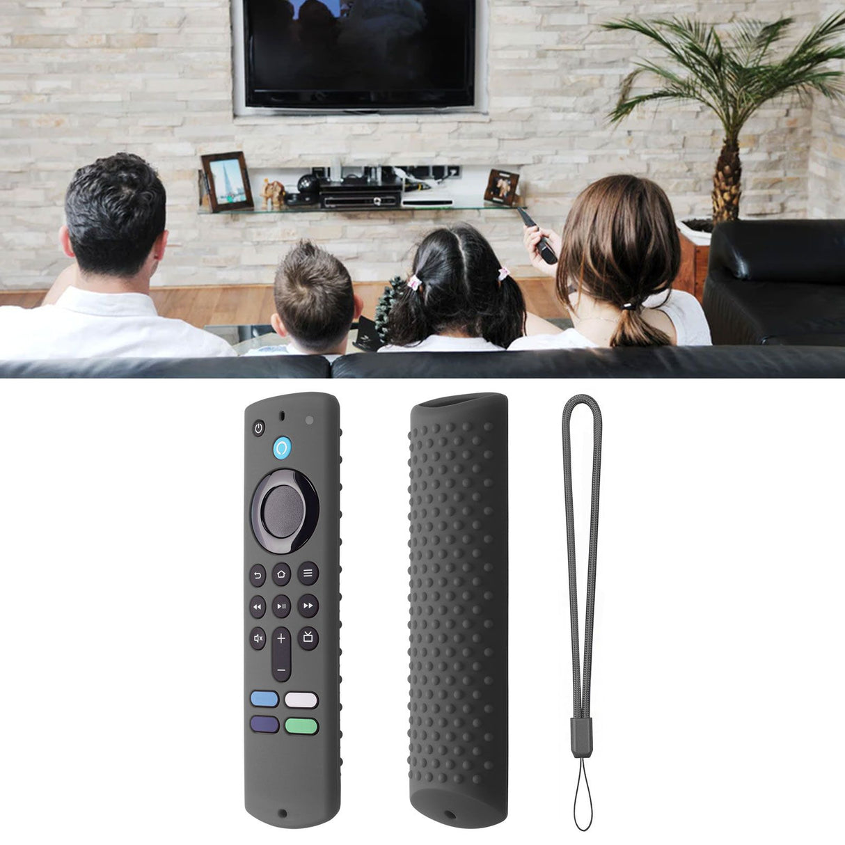 Remote Control Silicone Cover for Fire TV Stick Anti Slip Silicone Protective Case with Lanyard 3rd Gen Gray