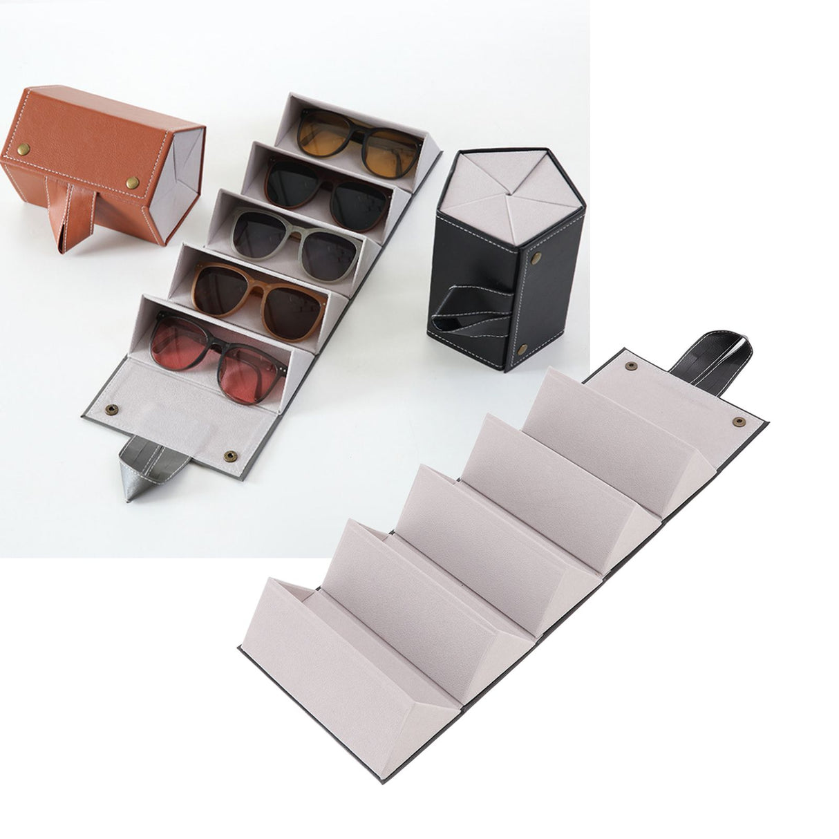 Sunglasses Organizer Case Multifunctional Multiple Slots PU Leather Travel Glasses Case Storage for Glasses Jewelry Black