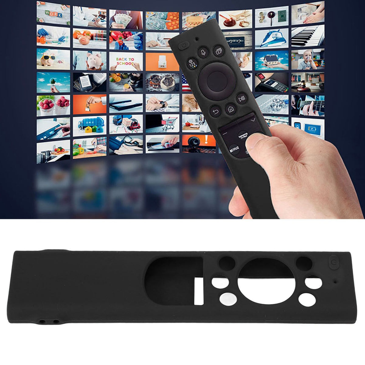 Anti Drop Remote Control Silicone Protective Cover Solar Cell Remote Control Replacement Cover for Samsung TM2180EcoBN59 Black