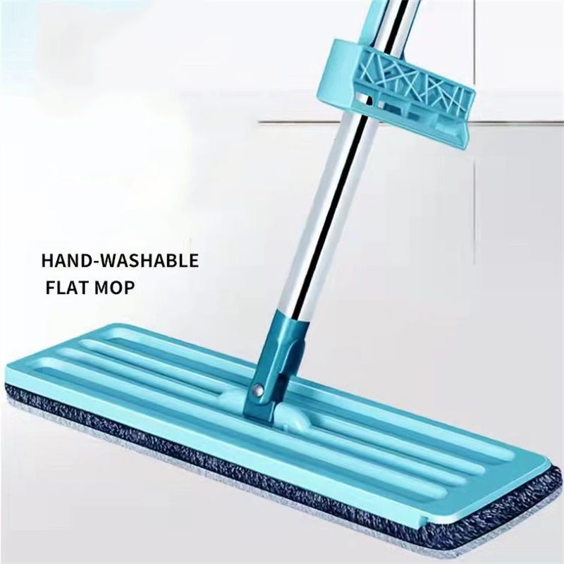 Floor Mop Dry Wet Dual Use Microfiber Free Hand Washing Flat Cleaning Tile Mop for Home Use Blue Mop, 1 Piece of Pads