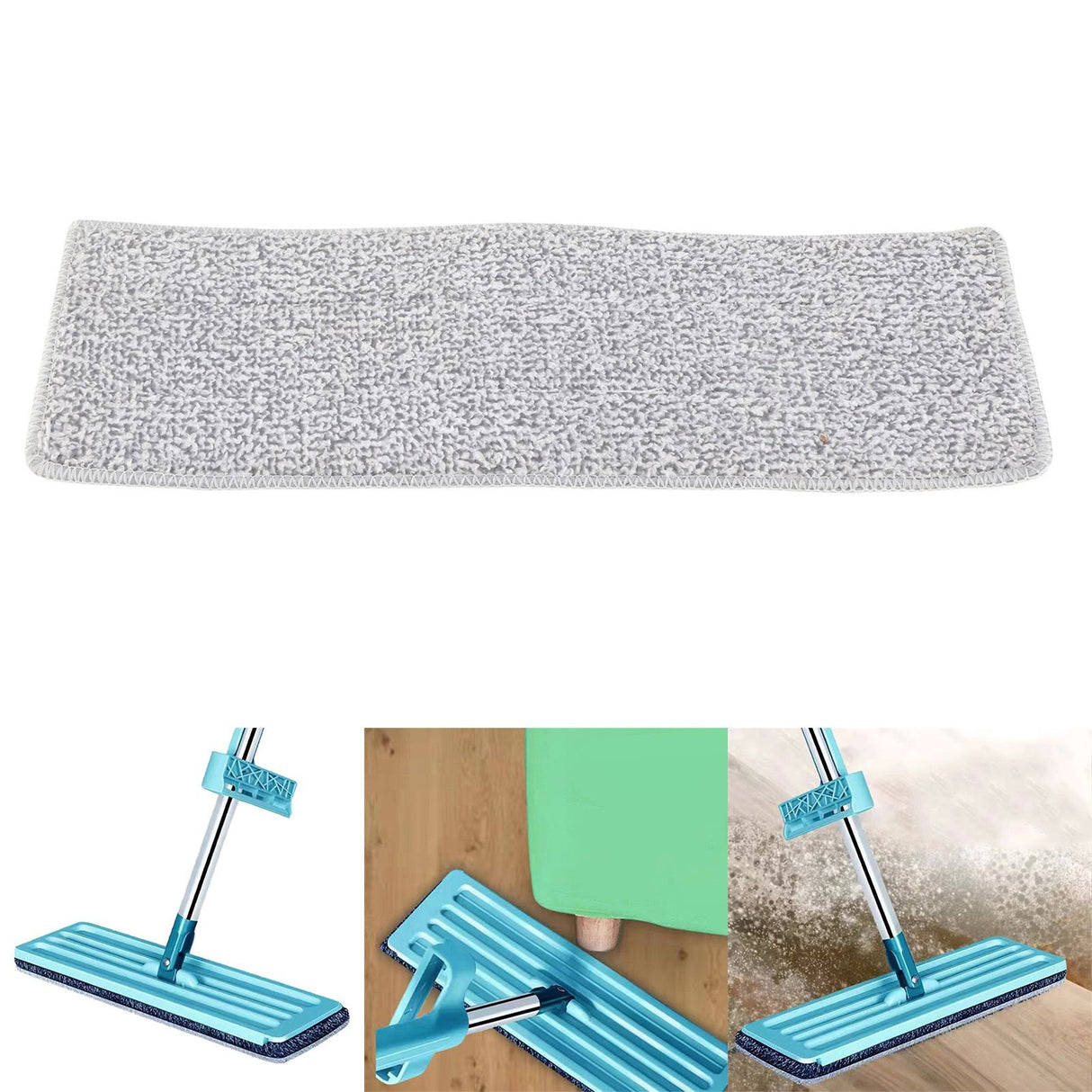 Floor Mop Dry Wet Dual Use Microfiber Free Hand Washing Flat Cleaning Tile Mop for Home Use Blue 6 Piece of Pads