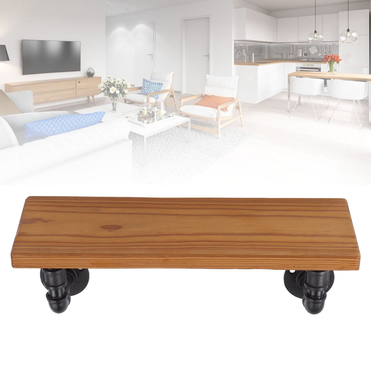 Wall Mounted Shelf Solid Wood Board Wrought Iron Pipe Retro Floating Shelves Wall Shelf for Home Bar Monolayer