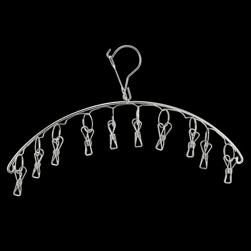 Clothes Drying Hanger Stainless Steel Thick Arc Shaped Windproof Sock Hanger for Socks Towels Bras Underwear 10 Clips
