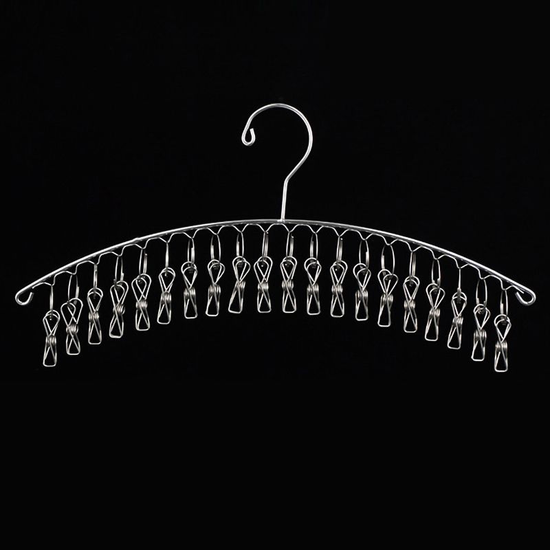 Clothes Drying Hanger Stainless Steel Thick Arc Shaped Windproof Sock Hanger for Socks Towels Bras Underwear 20 Clips