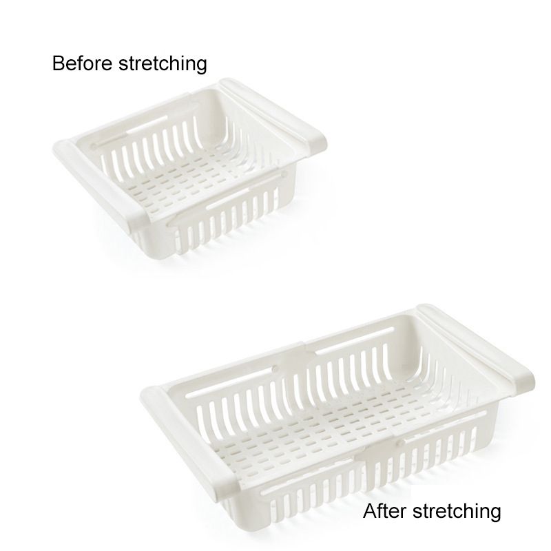 Fridge Drawer Organizer Retractable Multifunction Space Saving Refrigerator Storage Box White 20.5x16.4x7.6cm / 8.1x6.5x3.0in