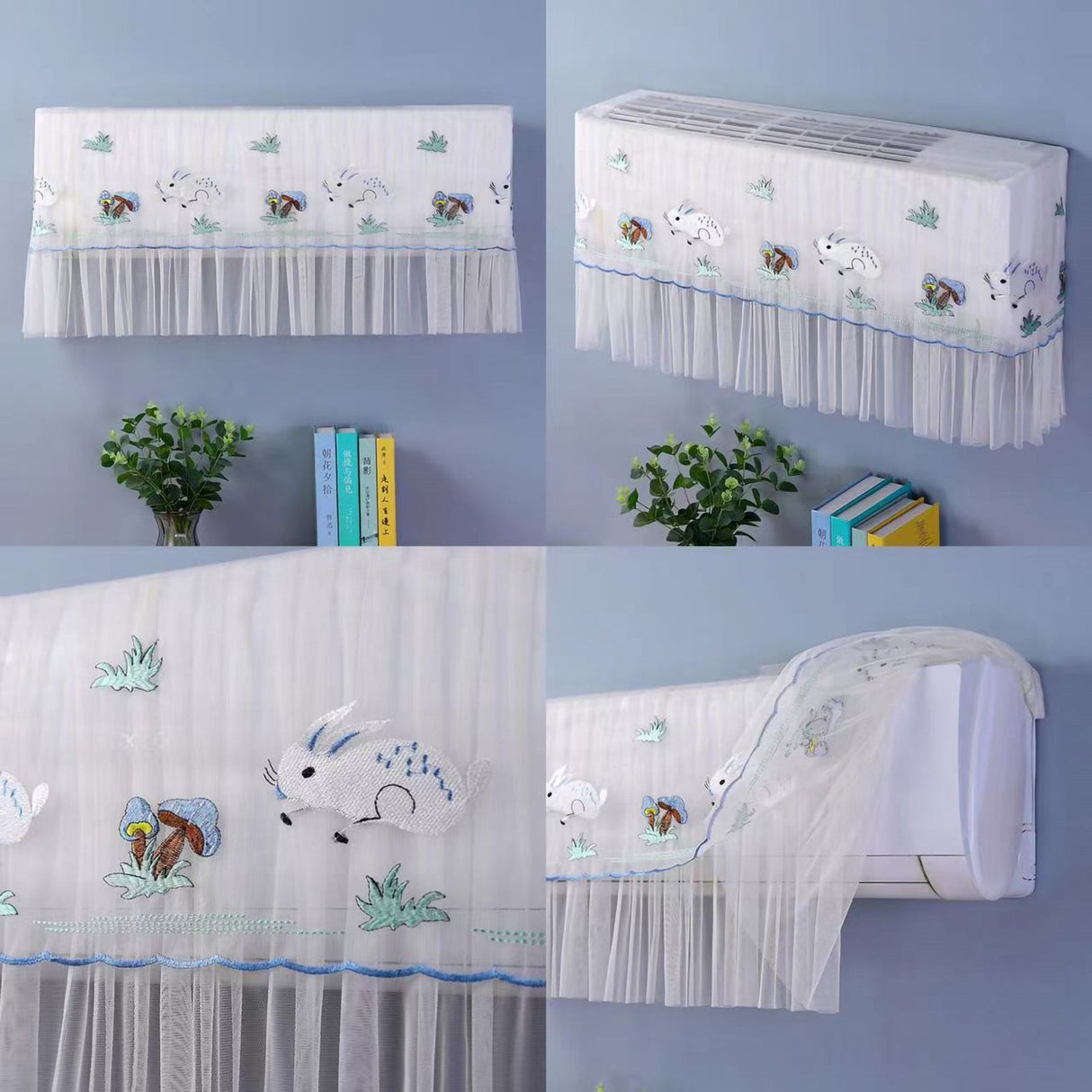 1.5P Air Conditioner Dust Cover Dustproof Wall Mounted Air Conditioner Protective Case Home Decorative Dust Cover Blue Mushroom Rabbit 1.5P‑2P Within 94cm/37in