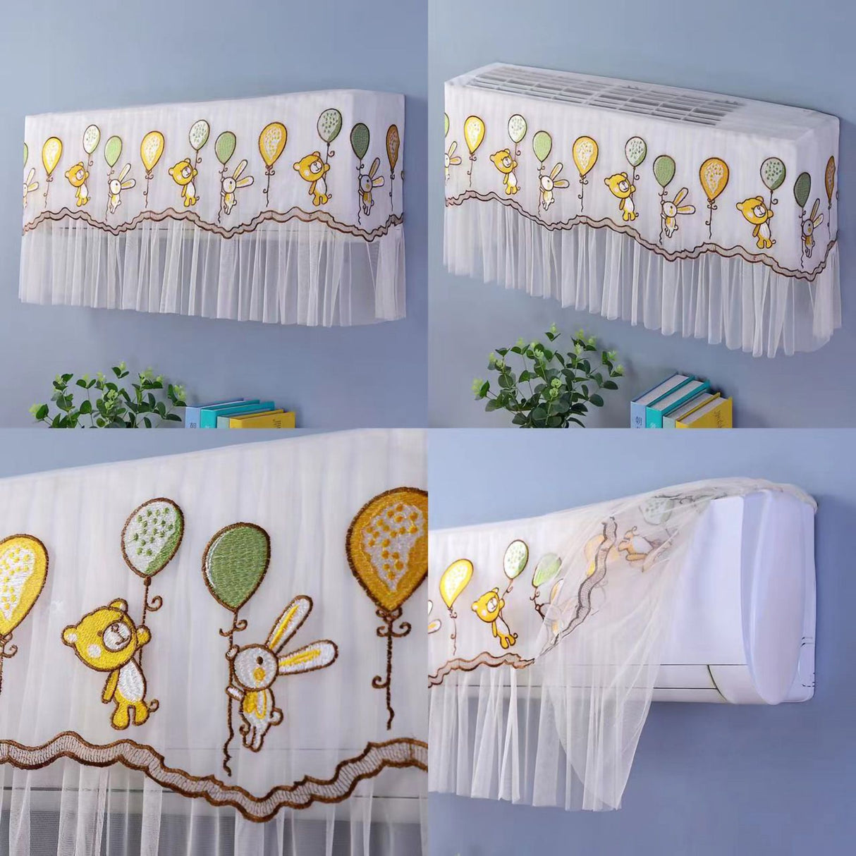 1.5P Air Conditioner Dust Cover Dustproof Wall Mounted Air Conditioner Protective Case Home Decorative Dust Cover Bear Rabbit Green Yellow Balloons 1.5P‑2P Within 94cm/37in