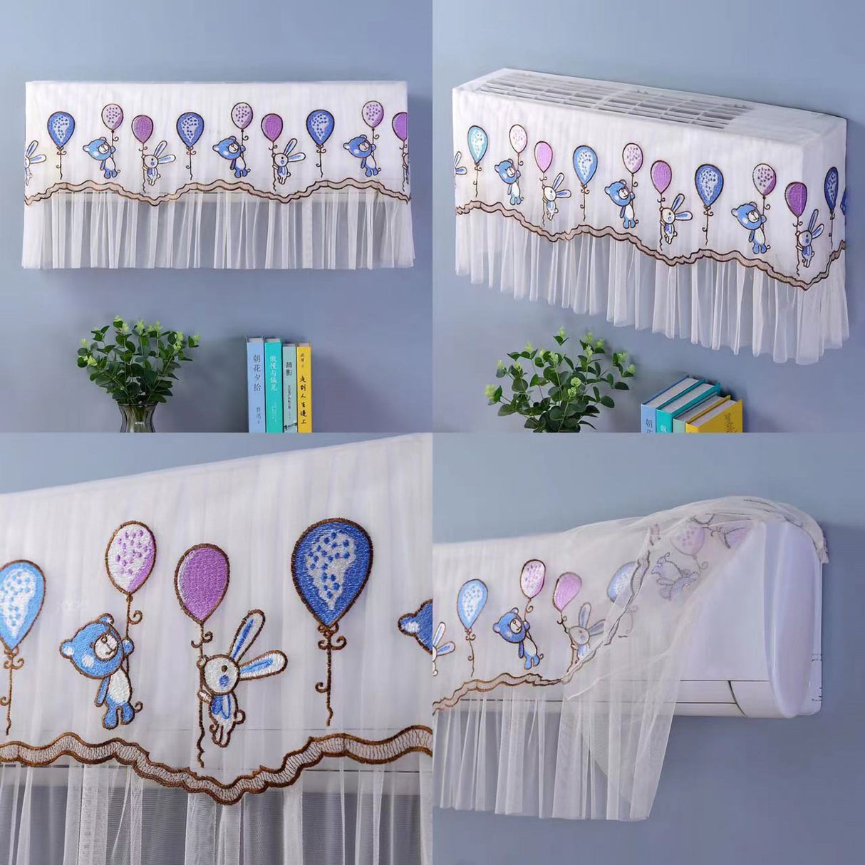 1.5P Air Conditioner Dust Cover Dustproof Wall Mounted Air Conditioner Protective Case Home Decorative Dust Cover Bear Rabbit Purple Blue Balloons 1.5P‑2P Within 94cm/37in