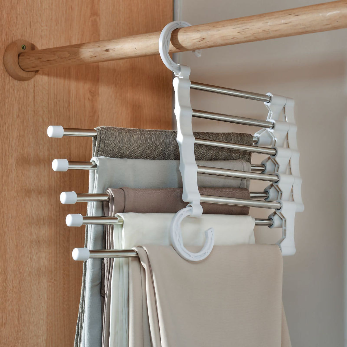 Stainless Steel Hangers Home Multifunctional Foldable Trouser Rack Retractable Trouser Storage Rack Trouser Rack White