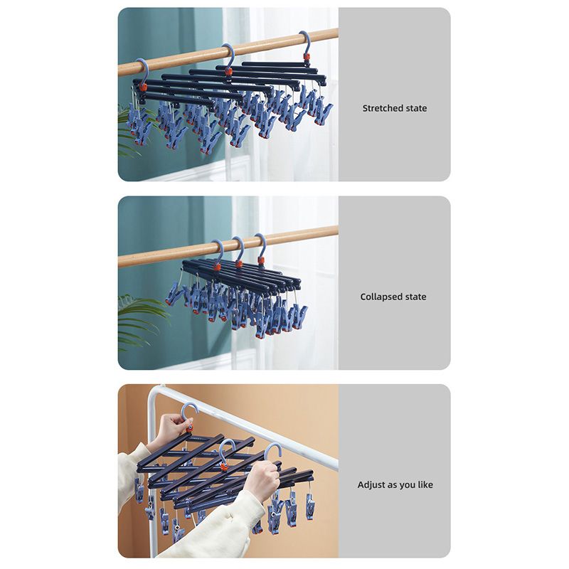 Plastic Folding Multi Head Drying Rack Multi Clips Socks Underwear Hanger Windproof Multifunctional Clothespin Classic Dark Purple 29 Clips