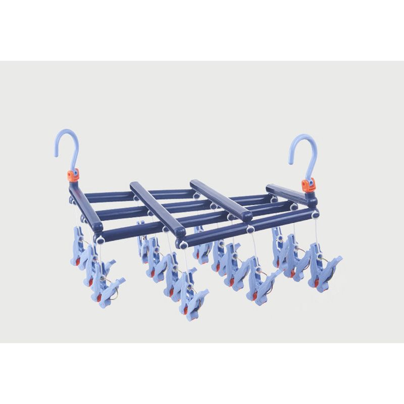 Plastic Folding Multi Head Drying Rack Multi Clips Socks Underwear Hanger Windproof Multifunctional Clothespin Classic Dark Purple 14 Clips
