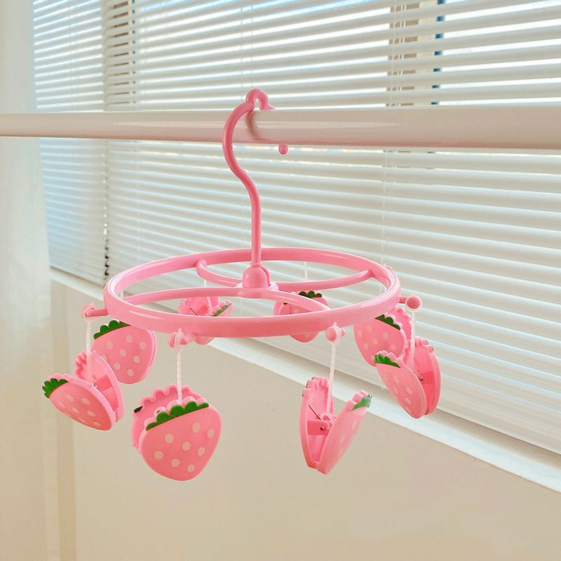 Plastic Hanging Drying Rack Sock Underwear Oversleeve Small Cloth Clip for Home Student Domitory Pink Strawberry