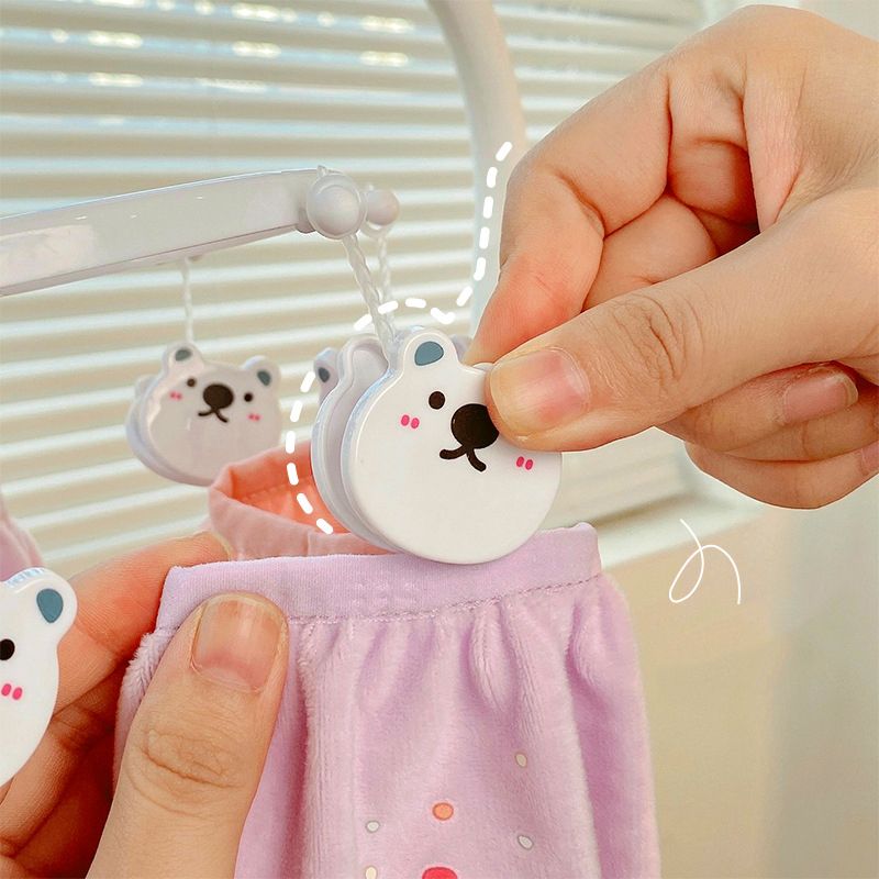 Plastic Hanging Drying Rack Sock Underwear Oversleeve Small Cloth Clip for Home Student Domitory White Bear