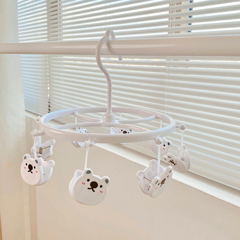 Plastic Hanging Drying Rack Sock Underwear Oversleeve Small Cloth Clip for Home Student Domitory White Bear