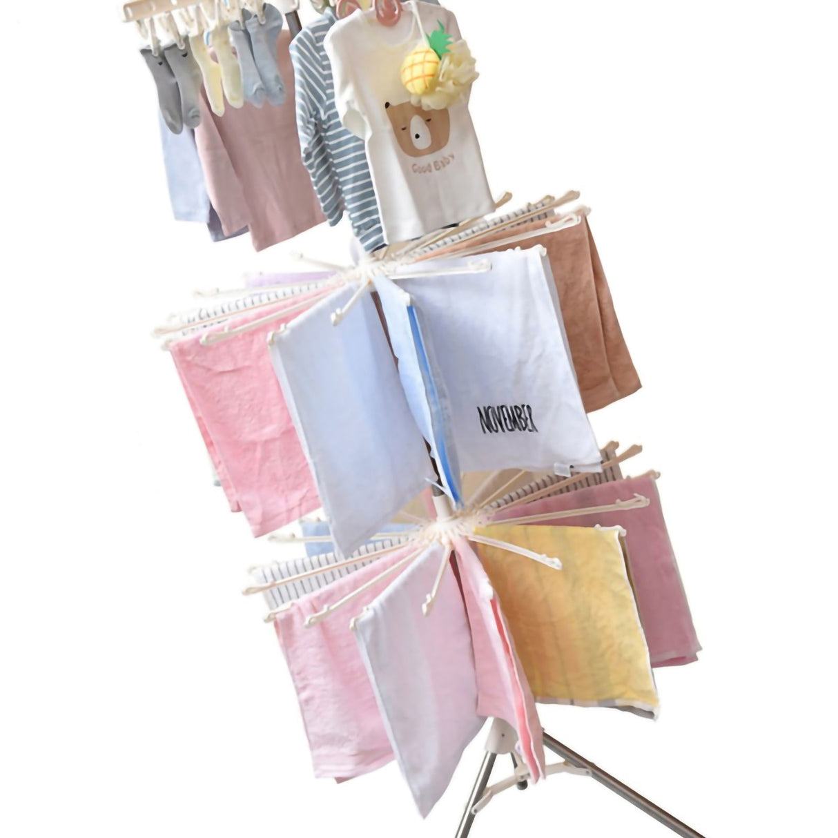 Clothes Drying Rack 360 Degree Rotating Folding Design Reliable Load Bearing Stainless Steel Laundry Accessories 3 Layer White