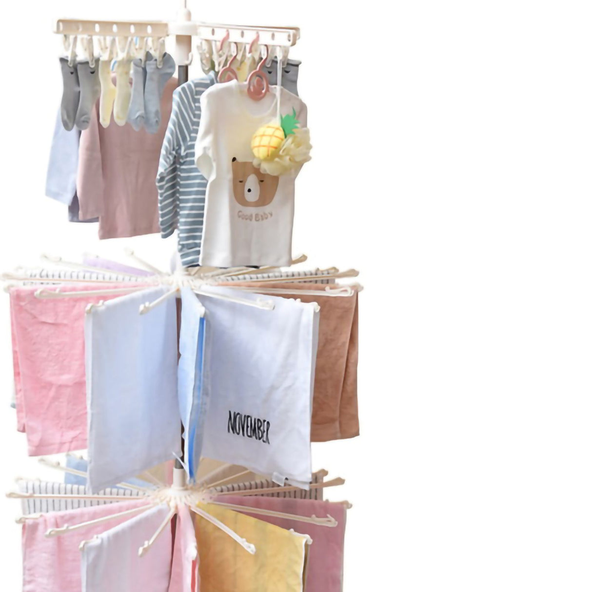 Clothes Drying Rack 360 Degree Rotating Folding Design Reliable Load Bearing Stainless Steel Laundry Accessories 3 Layer White