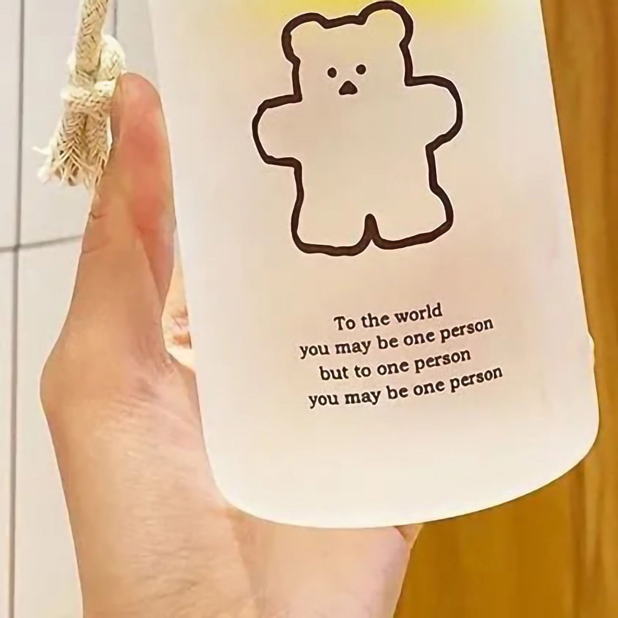 Kids Water Bottle Cute Cartoon Printing Handle Design Healthy Odorless Good Sealing Students Water Cup Black Bear