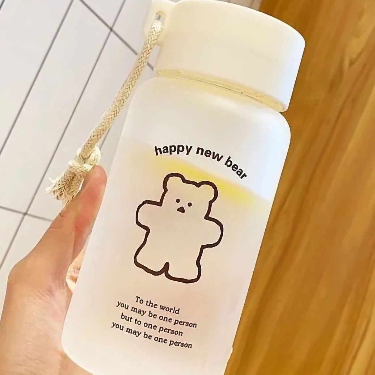 Kids Water Bottle Cute Cartoon Printing Handle Design Healthy Odorless Good Sealing Students Water Cup Black Bear