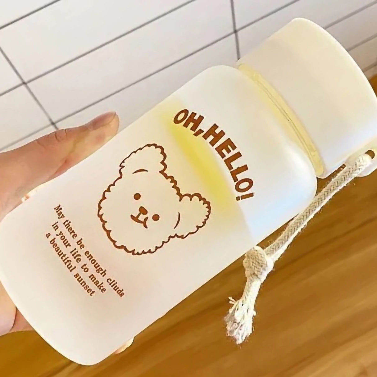Kids Water Bottle Cute Cartoon Printing Handle Design Healthy Odorless Good Sealing Students Water Cup Bear Head
