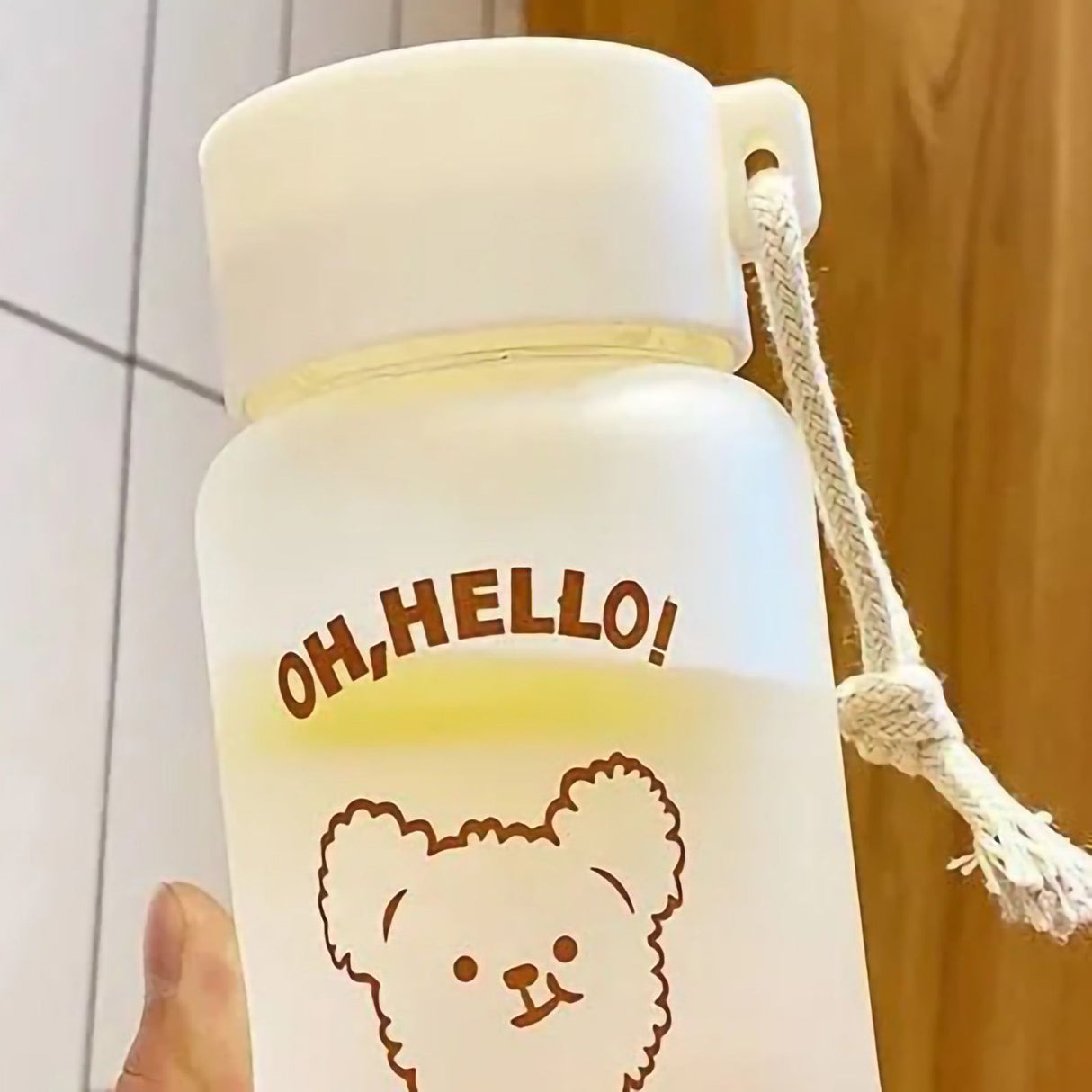 Kids Water Bottle Cute Cartoon Printing Handle Design Healthy Odorless Good Sealing Students Water Cup Bear Head