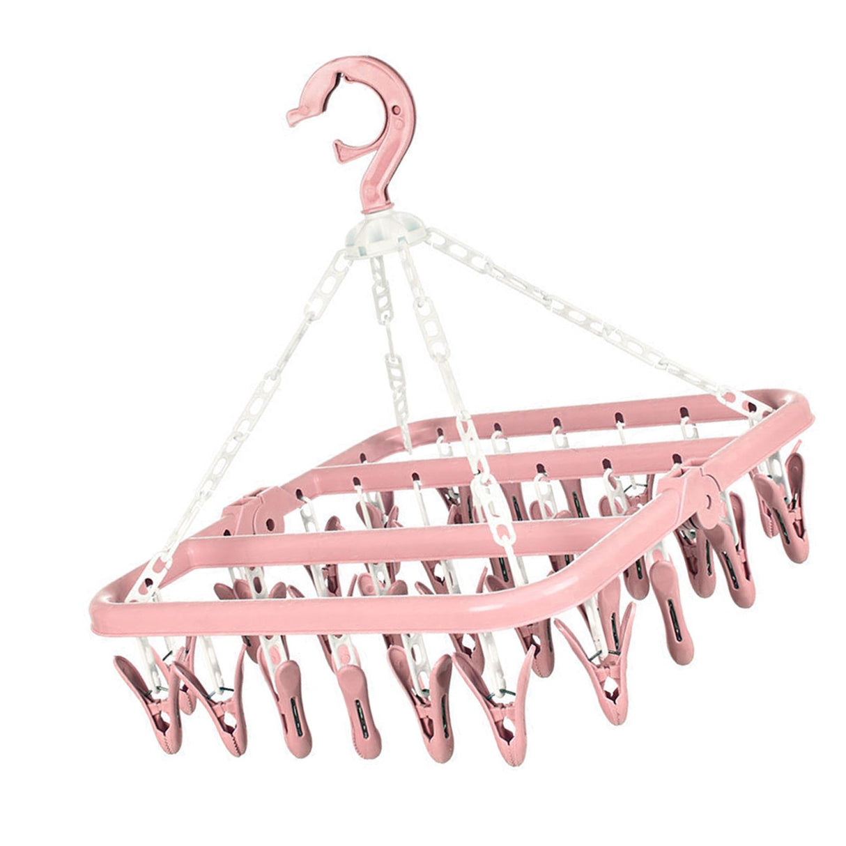 32 Clip Folding Hanger 360 Degree Rotation Household Laundry Clip Rack with Windproof Lock Drying Rack Pink C0NCQ