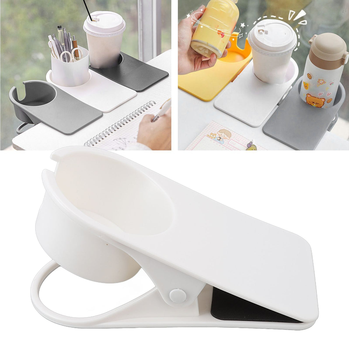 Cup Holder Clip Desk Side Glass Mug Bottle Clamp Stand Plastic for Home Office Storage White