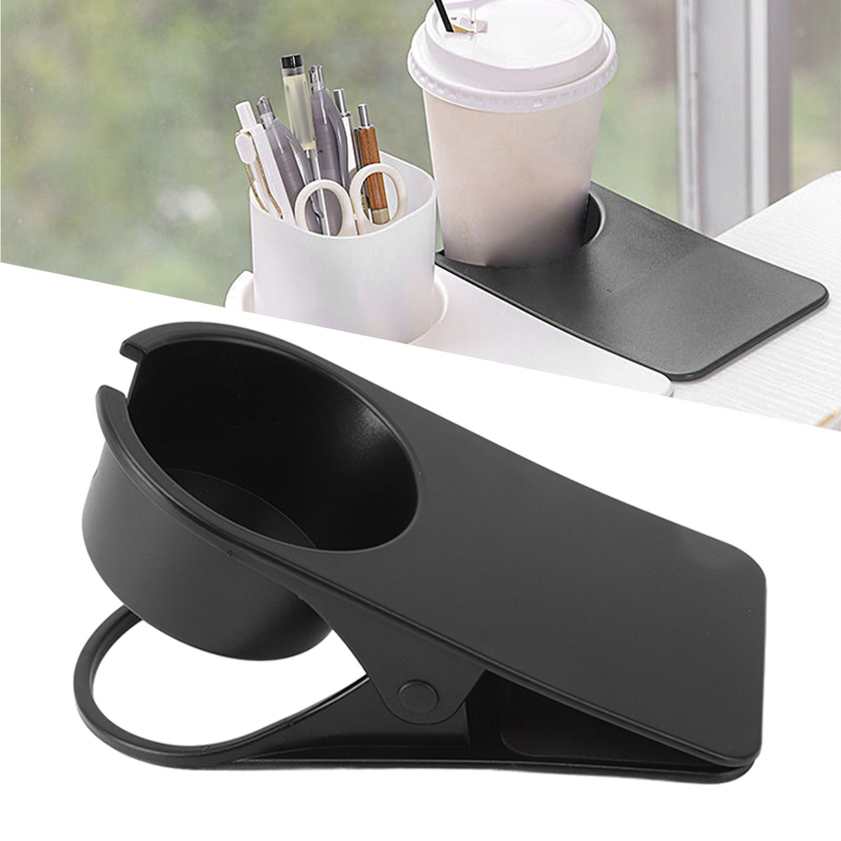 Cup Holder Clip Desk Side Glass Mug Bottle Clamp Stand Plastic for Home Office Storage Black