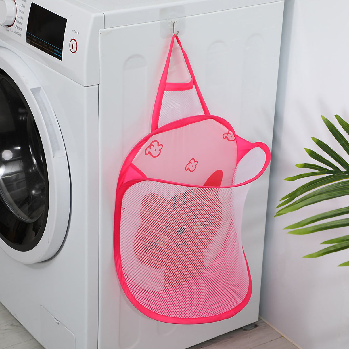 Collapsible Laundry Bag Foldable Laundry Hamper Large Laundry Basket Mesh Wall Mounted for Bathroom with Hook Pink Cat