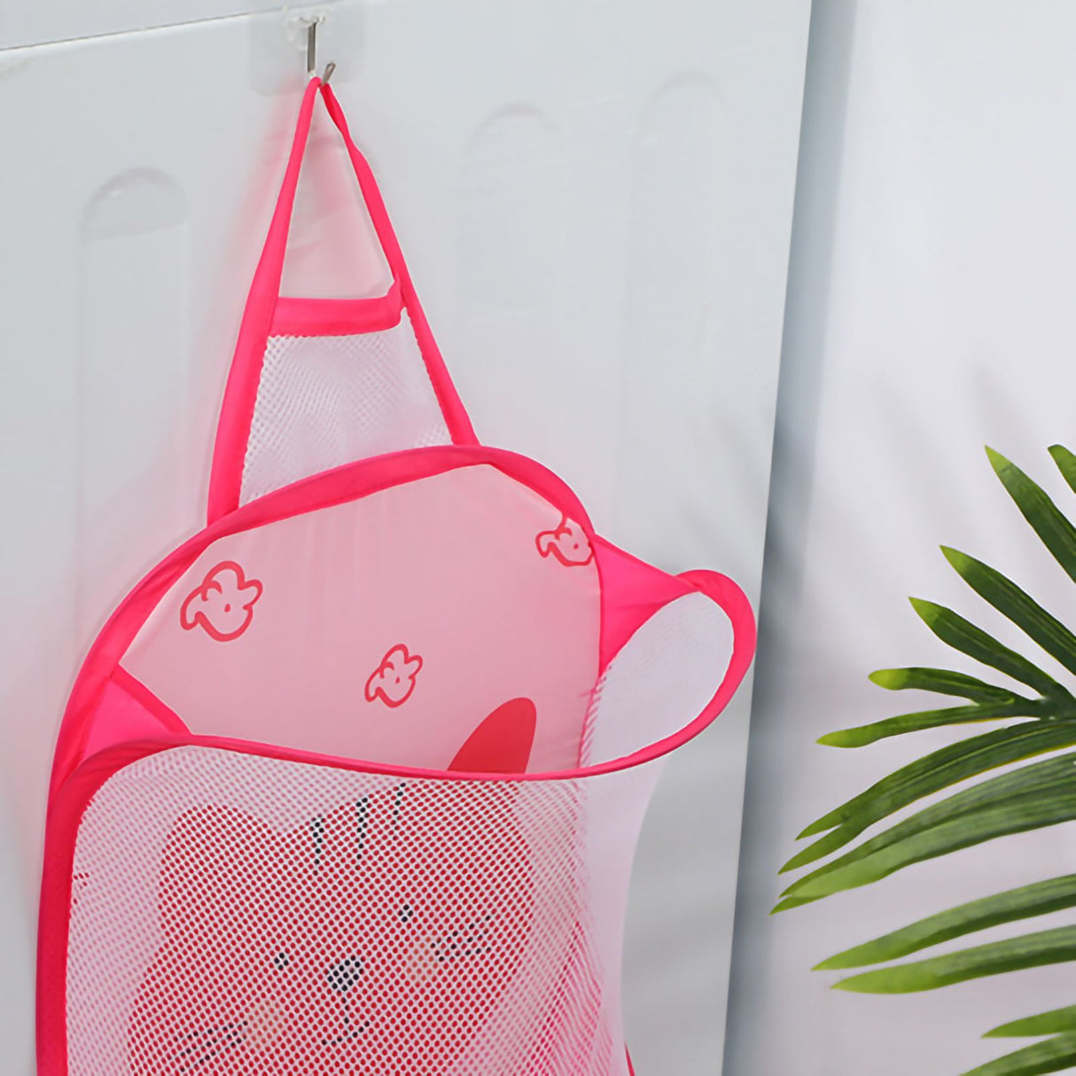 Collapsible Laundry Bag Foldable Laundry Hamper Large Laundry Basket Mesh Wall Mounted for Bathroom with Hook Pink Cat