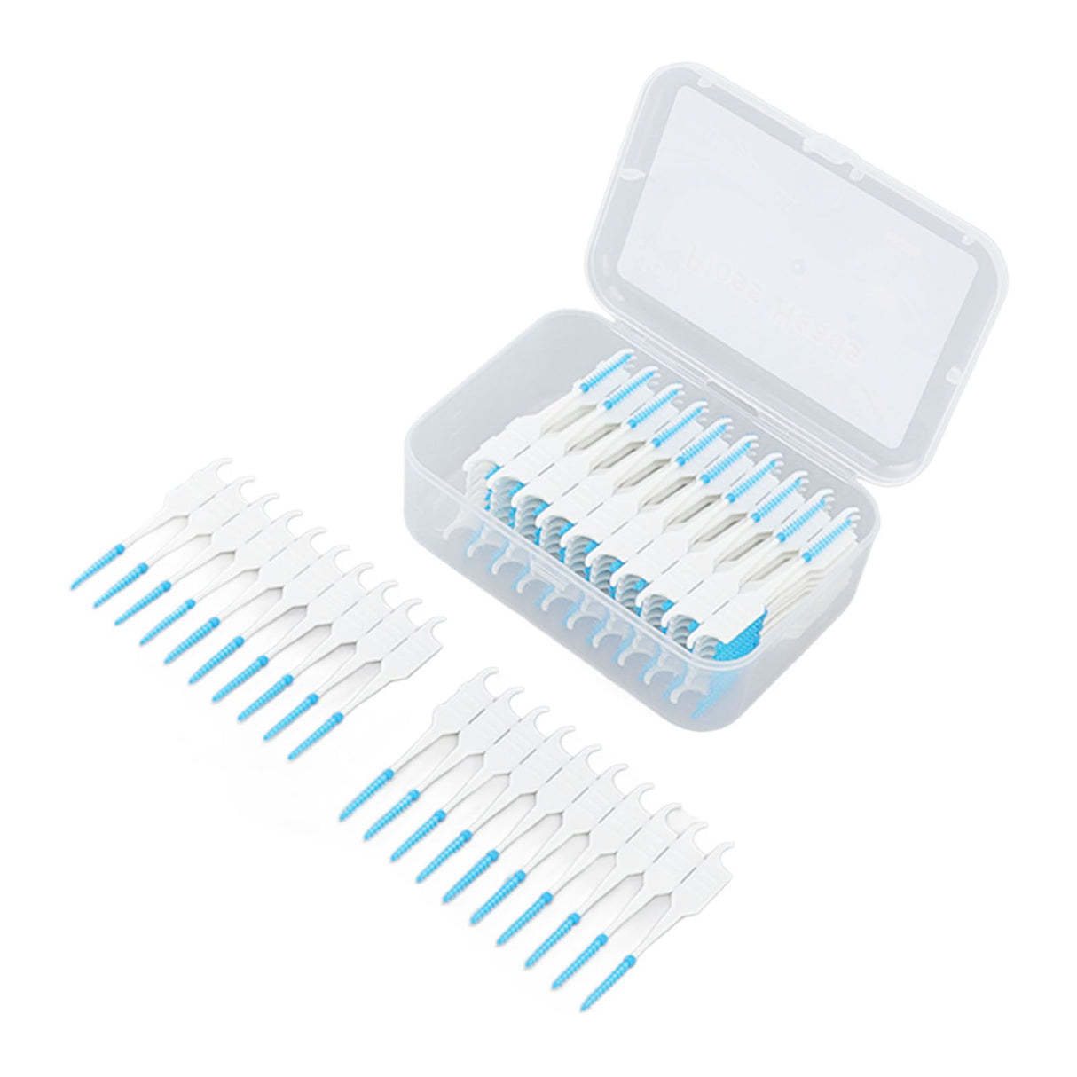 Interdental Brush Disposable Soft Silicone Head Portable Floss Toothpick Brush with Case for Oral Care 200pcs Blue