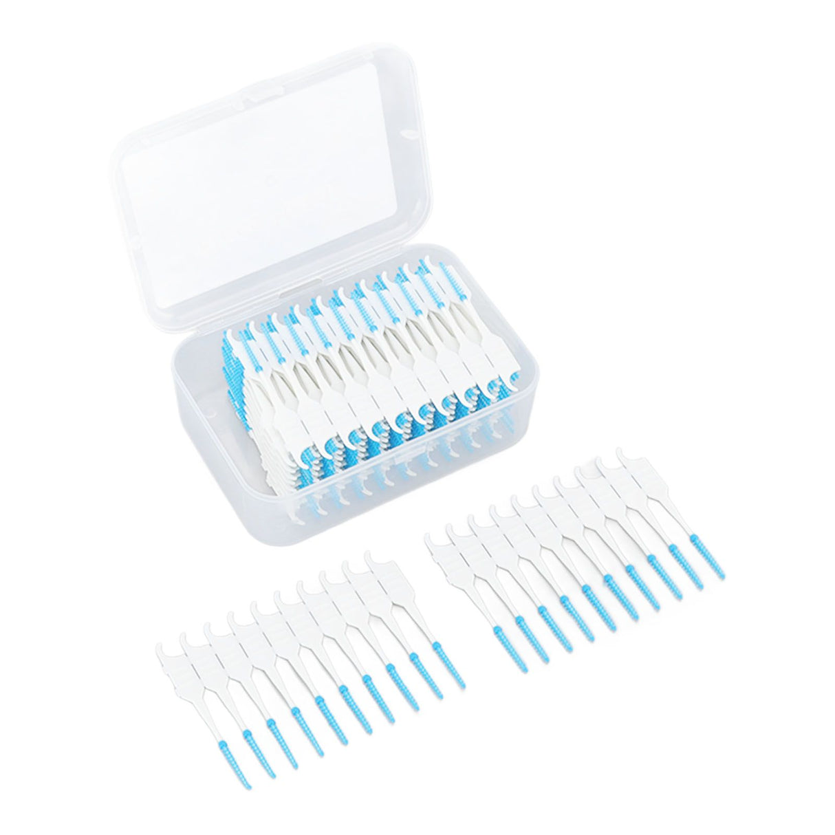 Interdental Brush Disposable Soft Silicone Head Portable Floss Toothpick Brush with Case for Oral Care 200pcs Blue